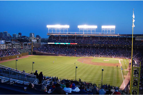 The Wrigley Field Bleacher Wall Without Ivy - Bleed Cubbie Blue