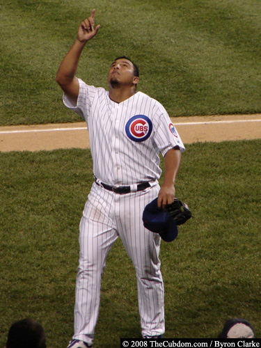 Carlos Zambrano points upward